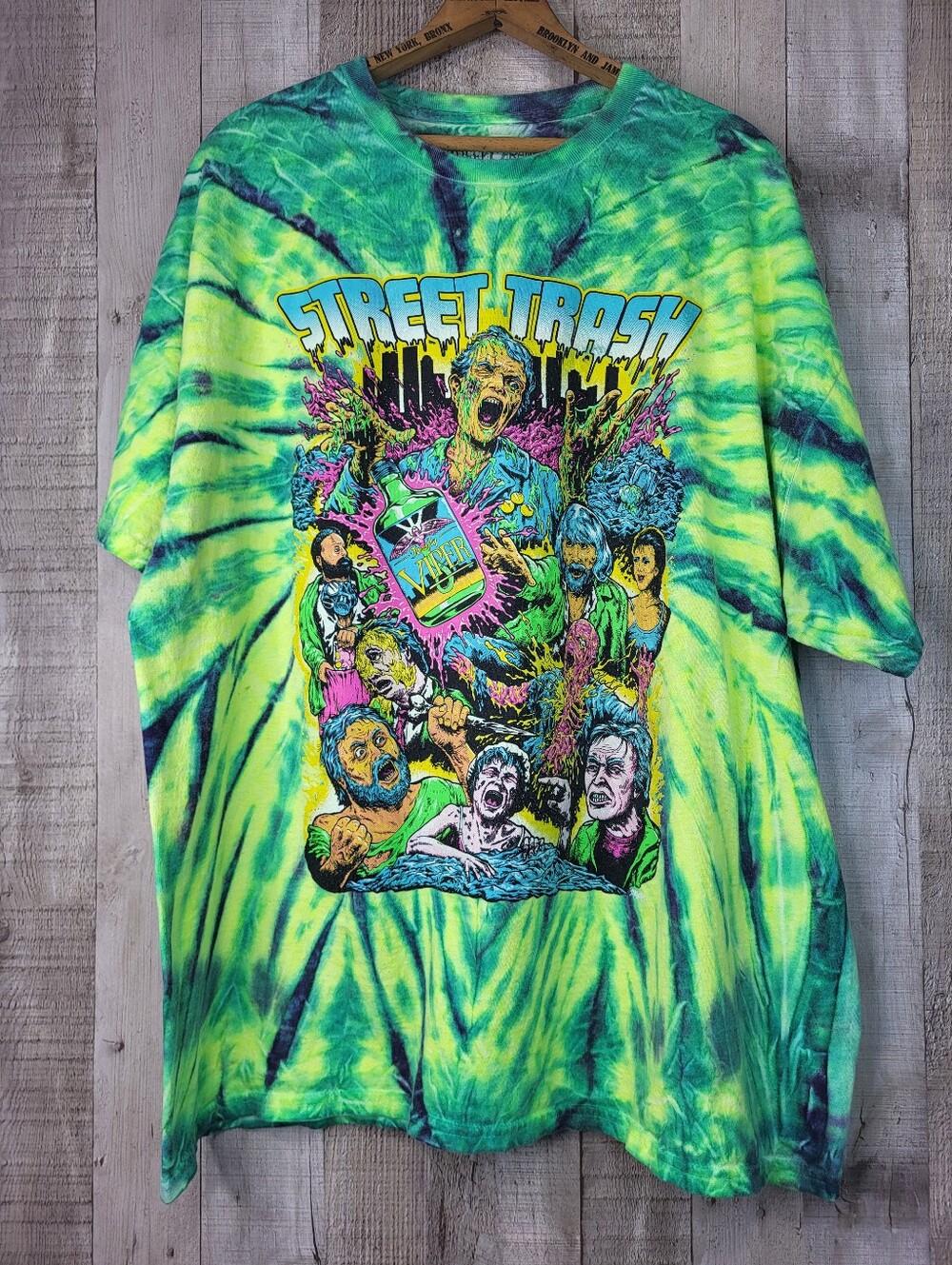 Creep O Rama Street Trash Tie-Dye Graphic Tee - Neon Green & Blue. XXL